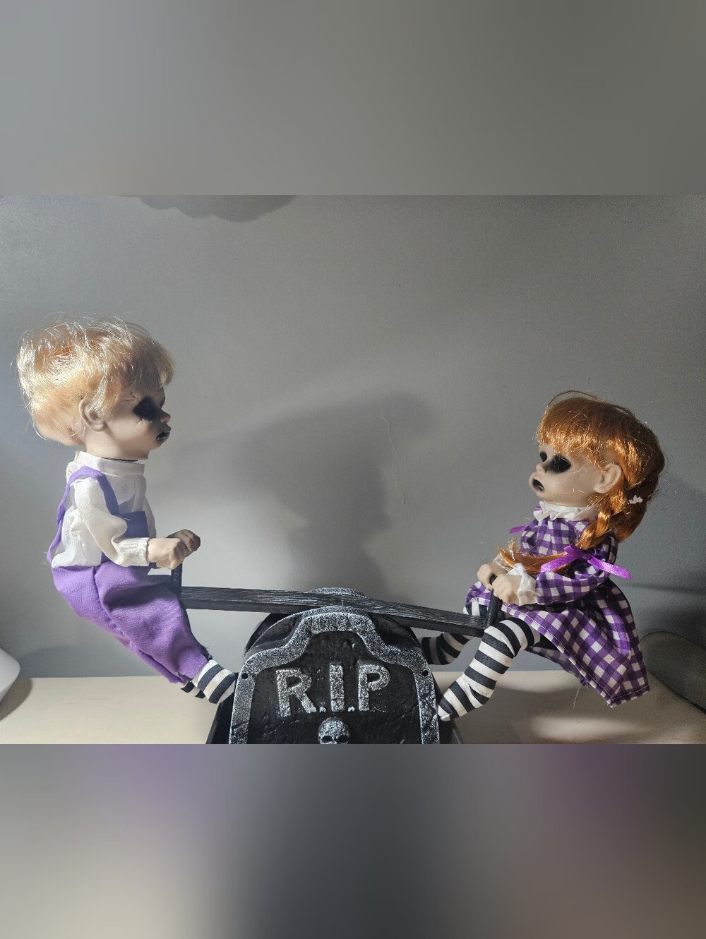 Spooky Village Animated See-Saw Dolls Halloween Tabletop Decor 17" Animatronic